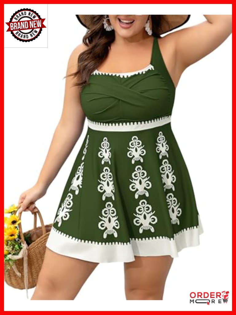 Plus Size 2 Piece Tankini Swimsuit Tummy Control Criss Cross Bathing Suit With